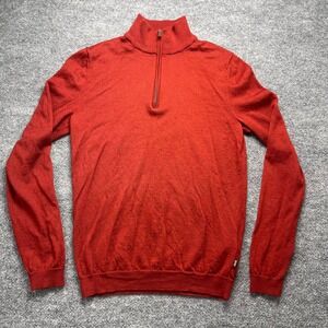 Hugo Boss Mens Red Extrafine Merino Wool Quarter Zip Sweater Slim Fit Size M